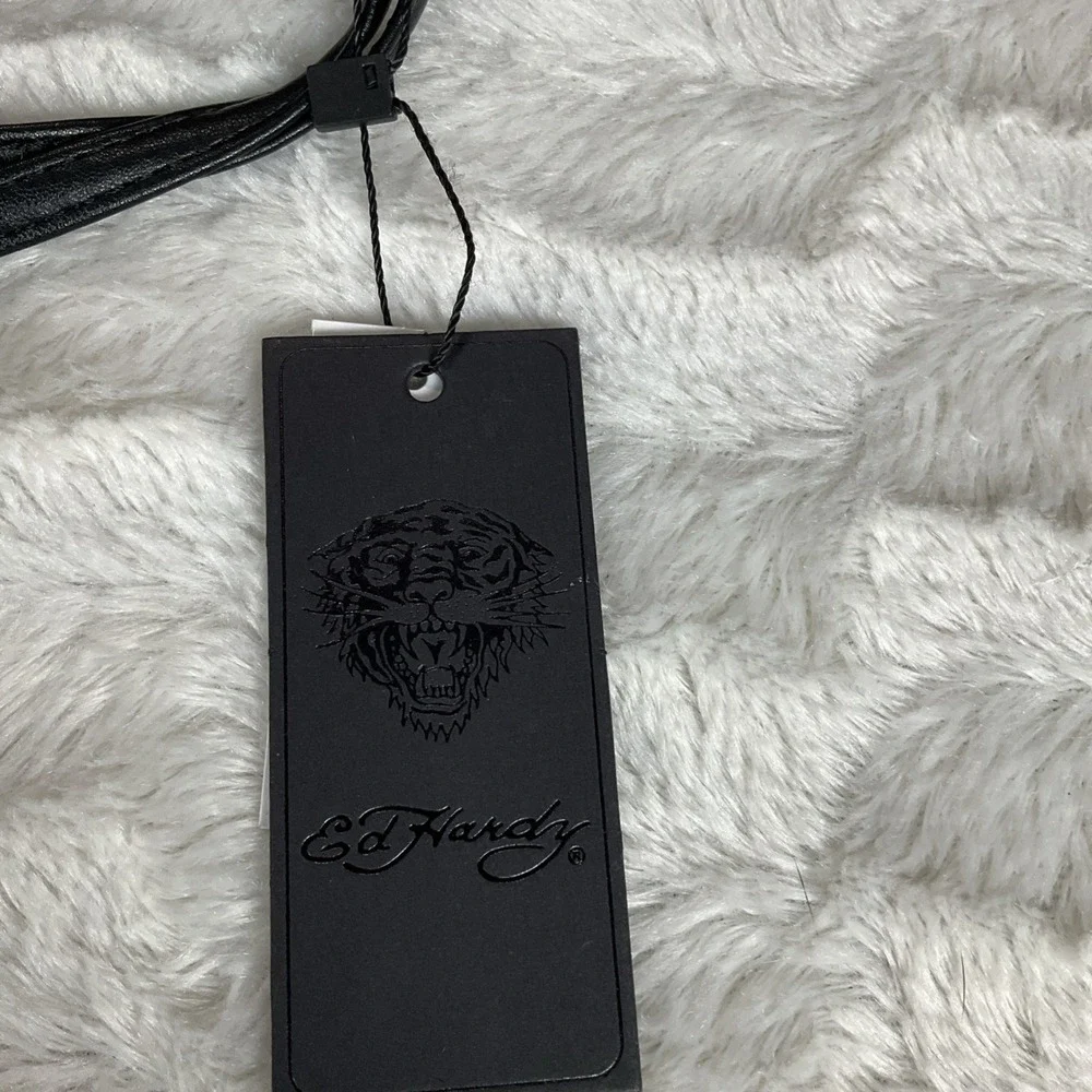 Ed Hardy Women's Zip Around Wallet Black Pink Hearts Roses Skull Tattoos Y2K NWT